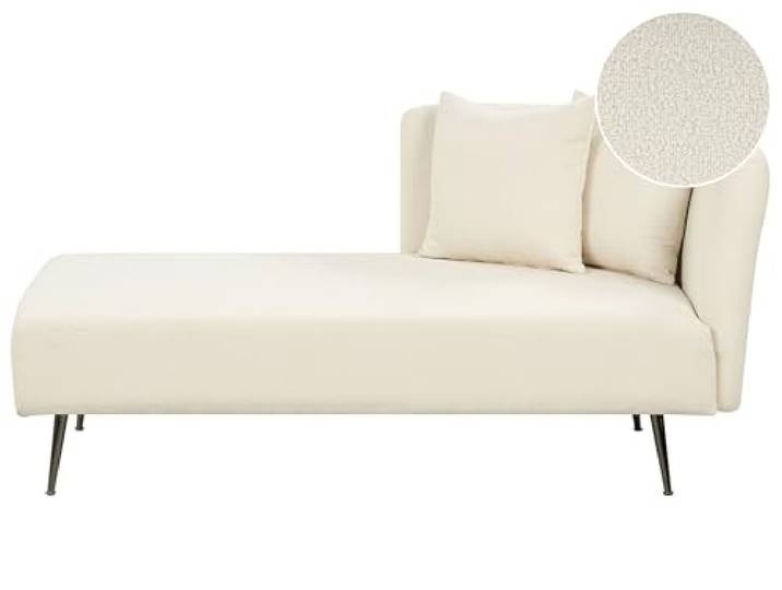 Beliani Rechtsseitige Chaiselongue Cremeweiß Bouclé mit Kissen Lehne Stoff, Weiß, Abgesenkt, Schaumstoff-Füllung, Wellenfederung, Sitzhöhe 40 cm, Belastbarkeit 200 kg, 156 x 77 x 75 cm