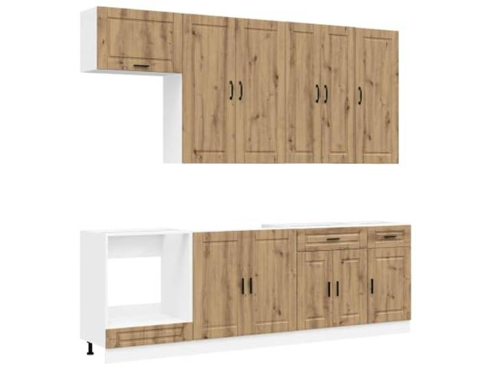 Makastle Küchenschrank-Set 8-teilig in Artisan-Eiche aus Holzwerkstoff mit verstellbaren Füßen