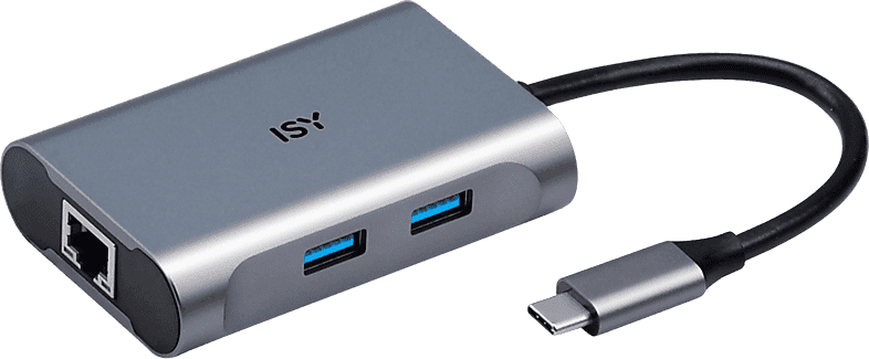 Adaptador USB - ISY IAD-1018, De USB-C a USB-A, 1x RJ45, 1.5 m, Plata