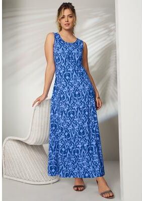 Plus Size Women's Stretch Cotton Tank Maxi Dress by Jessica London in Dark Sapphire Brushed Tribal (Size 12)