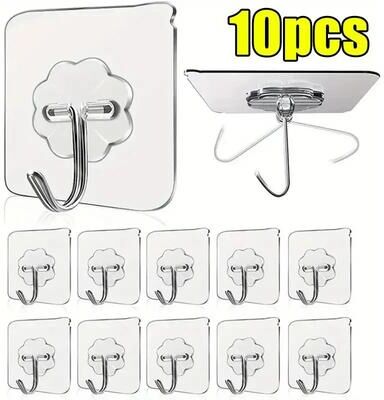 Uplifted Finds Transparent Stainless Steel Self Adhesive Wall Hooks 10 Pcs