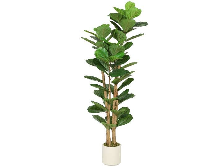 HOMCOM Plante artificielle intérieure 150 cm Figuier lyre arbre artificiel, 71 feuilles, pot en plastique et tronc en bois massi