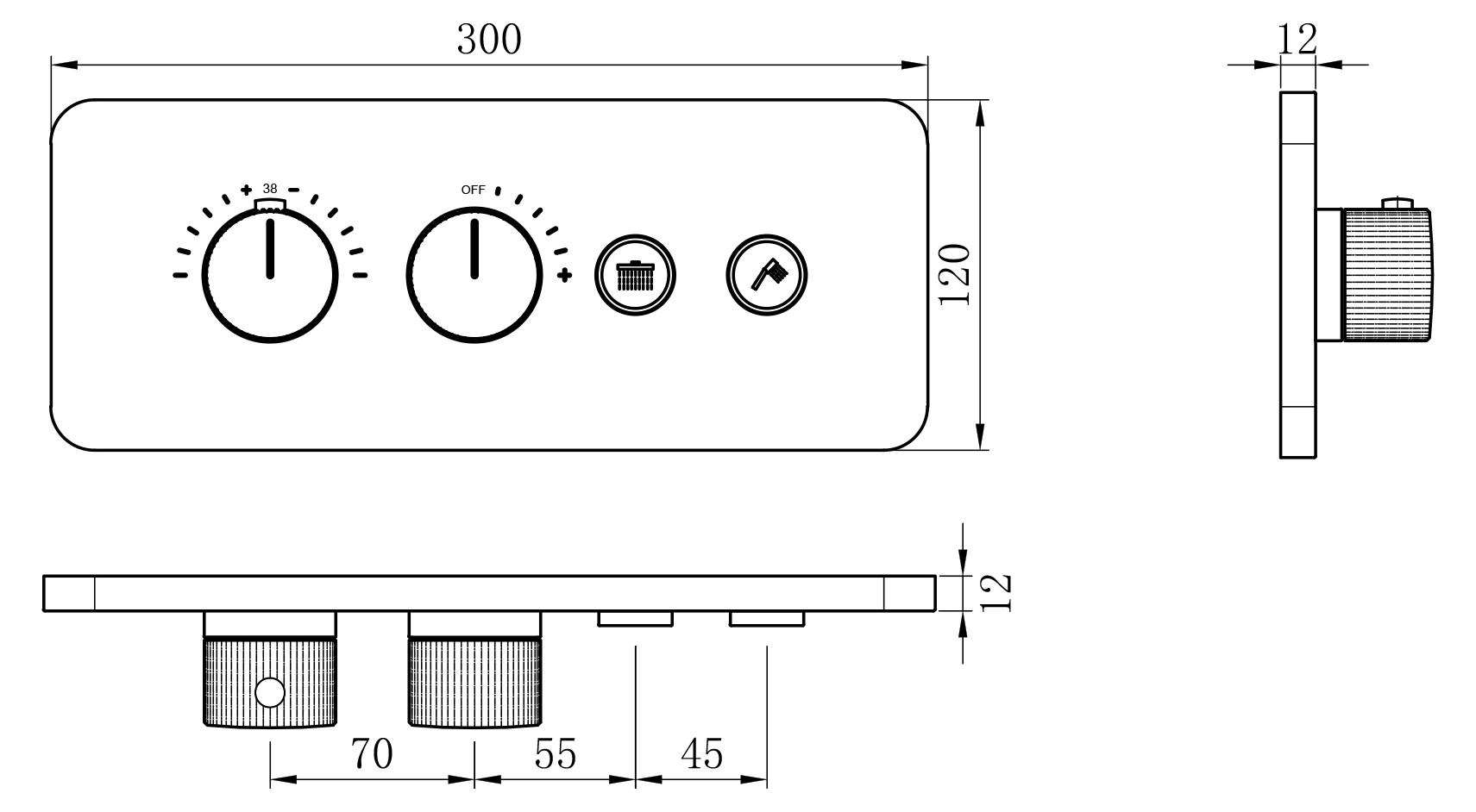 Thermostat-Unterputz-Duscharmatur NT7646 - Messing - 2 Verbraucher - inkl. Unterputz-Grundkörper, Farbe:Chrom