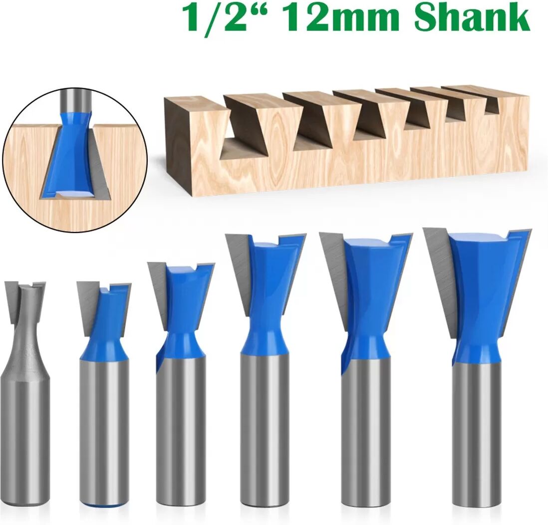 INF 6-teiliges Schwalbenschwanzfräser-Set aus Wolframkarbid für Holzbearbeitung mit Schaft 6.35/12/12.7