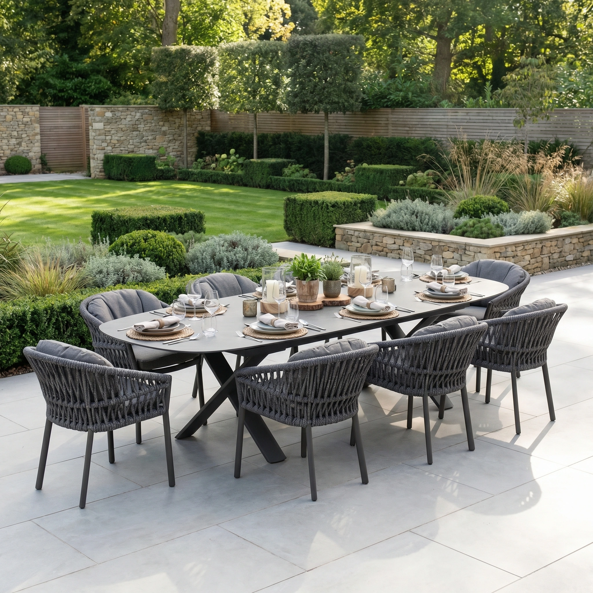 Harbour Lifestyle Pello 8 Seat Oval Dining Set with Albatross Extending Table in Grey