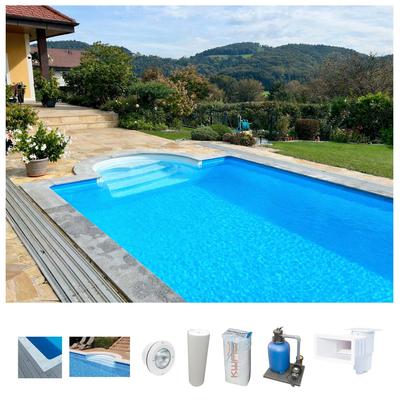 Schwimmbecken KWAD "STYROPORSTEIN POOL ALL INCLUSIVE, BxLxH: 350x700x150 cm", weiß, B:350cm H:150cm L:700cm, Schwimmbecken, mit Römertreppe, inkl. Beckenrandsteine & Poolbeleuchtung