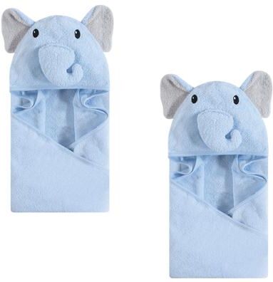Hudson Baby Infant Boy Cotton Animal Face Hooded Towel, Light Blue Elephant 2-Piece, One Size