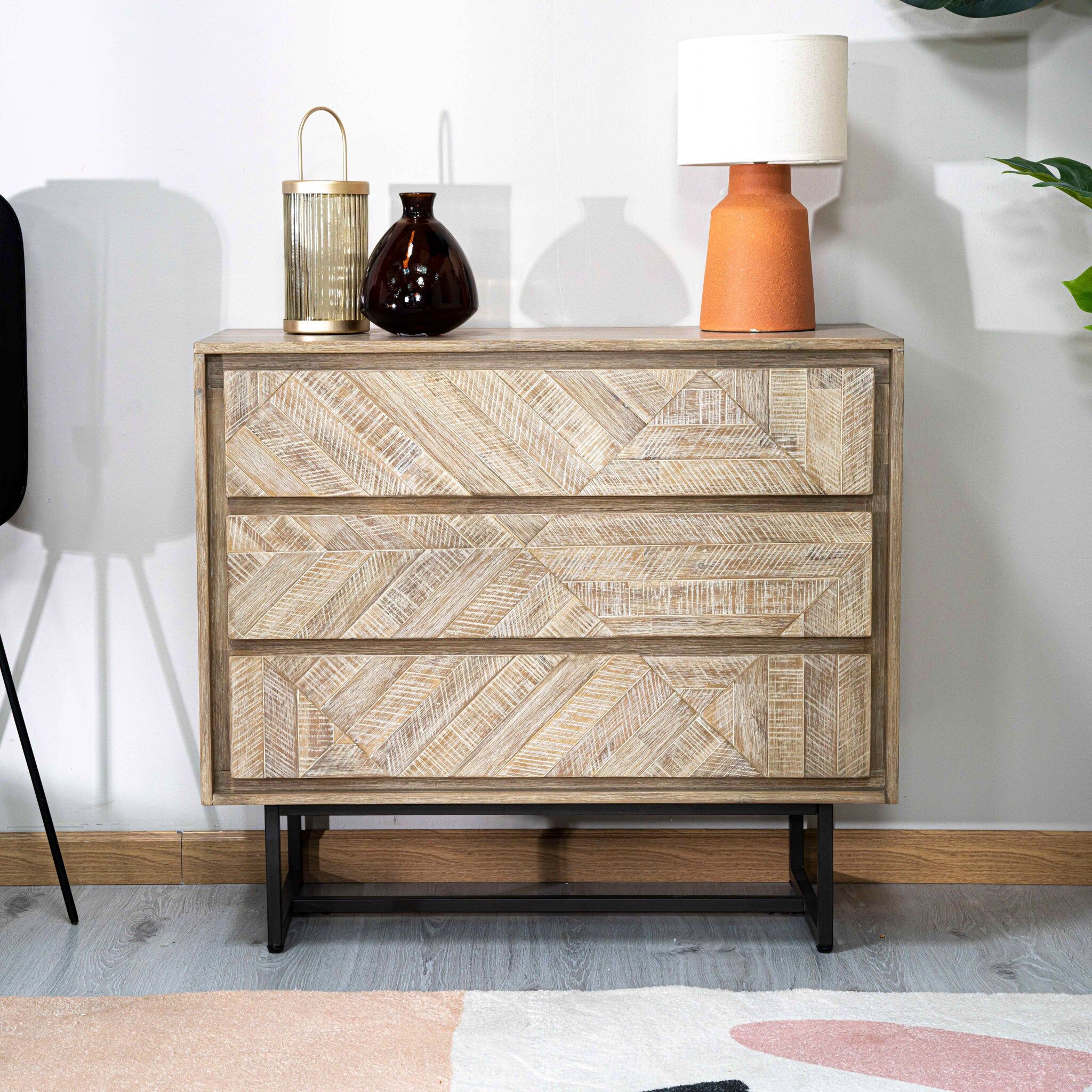 Pacific Lifestyle - Marca Sand Wash Acacia Wood and Black Metal 3 Drawer Unit
