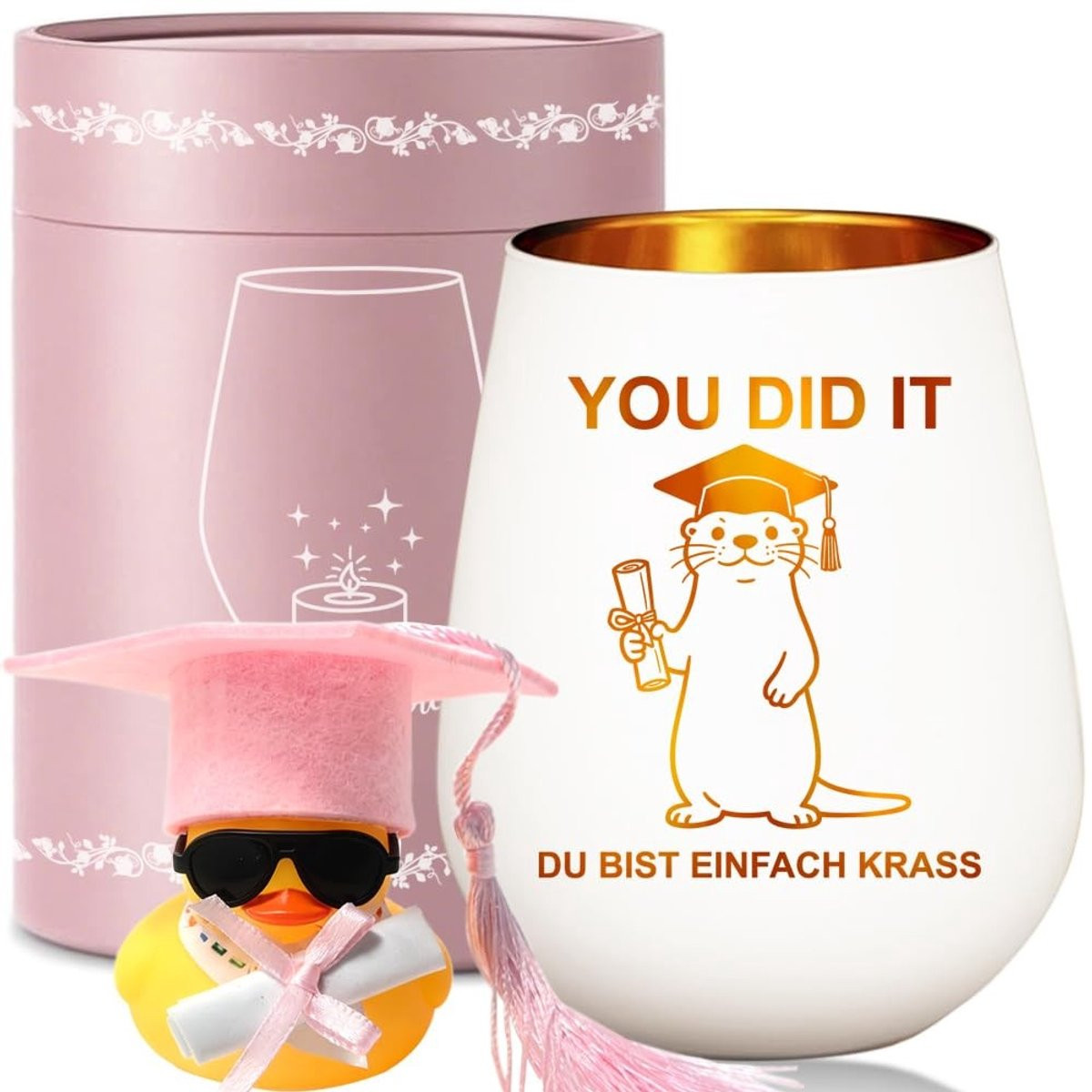 Dailygoods Windlicht van glas met geschenkdoos en gegraveerde tekst, Otter decoratie, B/D/H: 8,6 x 8,6 x 11,3 cm