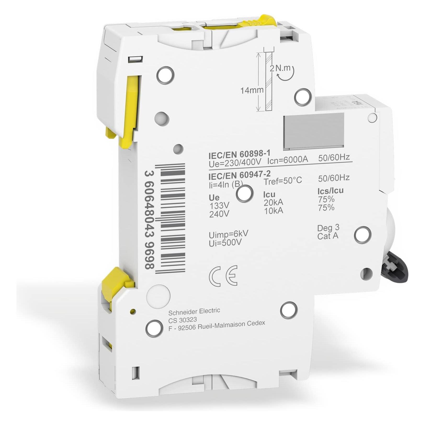 Schneider Electric Acti9 iC60N MCB 1 Pole 16A Curve B (A9F03116)