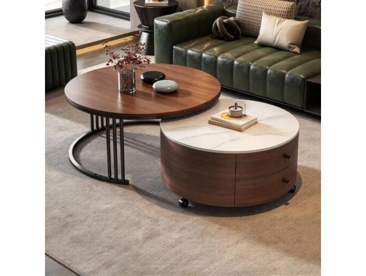 HLDJYLZS Vintage-Couchtisch mit Rollen, Wabi-Sabi-Stil Schwenkrollen, Mobilität, italienischer Retro-Stil, Wabi-Sabi-Design, moderne Eleganz, Wohnzimmer, kleine Räume