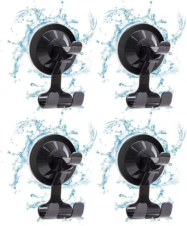INF Saugfähige Haken (Schwarz - 4er-Pack) - Vakuum-Wandhaken für Bad, Küche