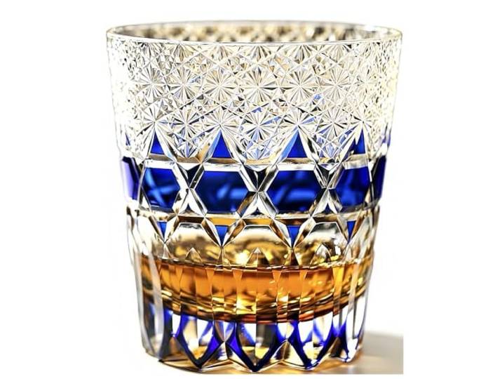JEKE Handgeschliffenes Kristall-Whiskyglas, 320 ml, Whiskygläser, Cocktail-, Wodka-, Bier-Trinkgeschirr, Gläser in Geschenkkarton (blau)