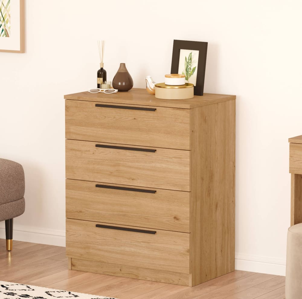 Mobili Rebecca Commode avec 4 tiroirs, marron et gris foncé Marron 72x88x42cm