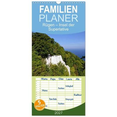 Familienplaner 2027 - Rügen – Insel der Superlative mit 5 Spalten (Wandkalender, 21 x 45 cm) CALVENDO