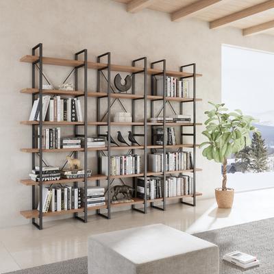 DAVEE FURNITURE "Davee JD Walnut Color Storage Organizer and Display Bookshelves - 86"" H x 106"" W x 12.5"" D"