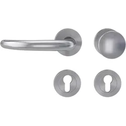 Griffwerk ULMER GRIFF PROF | DESIGN MANUFAKTUR FS -Edelstahl matt -Rosettengarnitur -Schraubt. -Knopf R2 -WL -Stift 9mm -TS 38-50mm