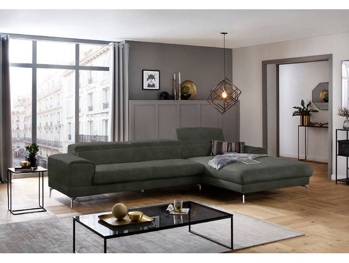 Ecksofa, Grün, 343x193 cm, Chenille, Kopfteilverstellung, Modern, W.SCHILLIG