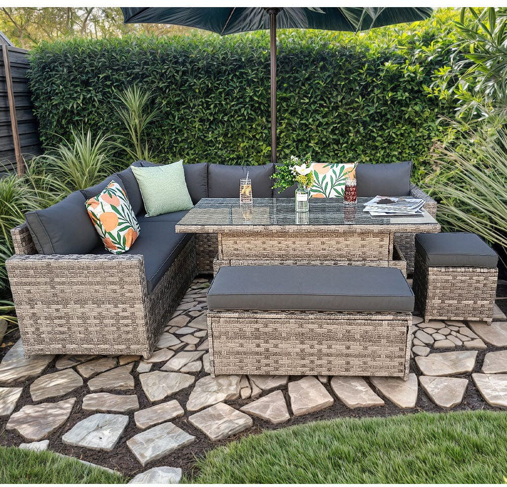 Latitude Run Barcelona Wicker - Person Garden Lounge Set with Cushions Grey