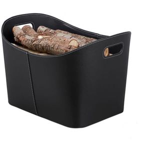 Relaxdays Kaminholzkorb 10028790 XL, schwarz, Kunstleder, 2 Tragegriffe, 55 x 35,5 cm