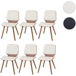 6er-Set Esszimmerstuhl HWC-B16, Holz Bugholz Retro-Design Walnussoptik, FSC®-zertifiziert ~ Kunstleder creme