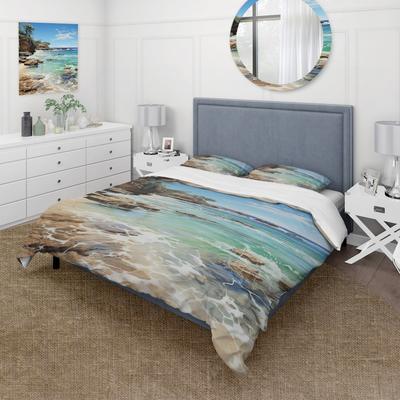 DESIGN ART "Designart ""Beach Photo Ocean Escape V"" Turquoise Coastal - Bedding Cover Set With Shams"