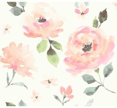 York Wallcoverings Coral Watercolor Blooms Peel and Stick Wallpaper