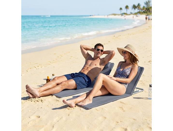 Outsunny Tapis Plage 2Pcs Rembourré Gris Sac Transport