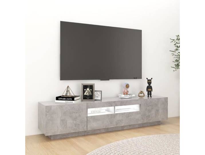 Meuble TV avec lumières LED - DILWE - Gris béton - 180x35x40 cm - Contemporain - Design