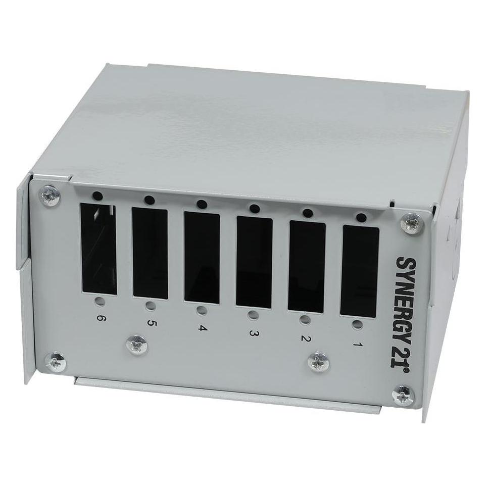 Synergy 21 LWL-Patchpanel für Hutschiene(DIN), 6xSC-Duplex/LC-Quad-Buchsen, ohne Kupplungen, Lichtgrau, Synerg (S215688V2)