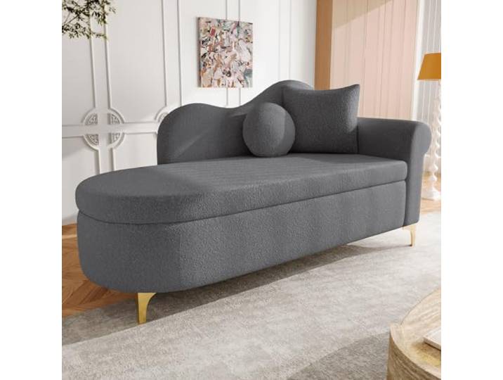 Merax Einzelsofa mit Schlaffunktion, Multifunktionale Chaiselongue mit Stauraum, Modernes Design, Wellenförmige Rückenlehne, Hochdichtes Sitzkissen, Lenden‑ & Nackenkissen, Grau