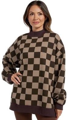 Masseys Lifestyle Tunic Casual in Coffee Bean/Walnut/Checker, Size Large, Cotton/Polyester/Spandex