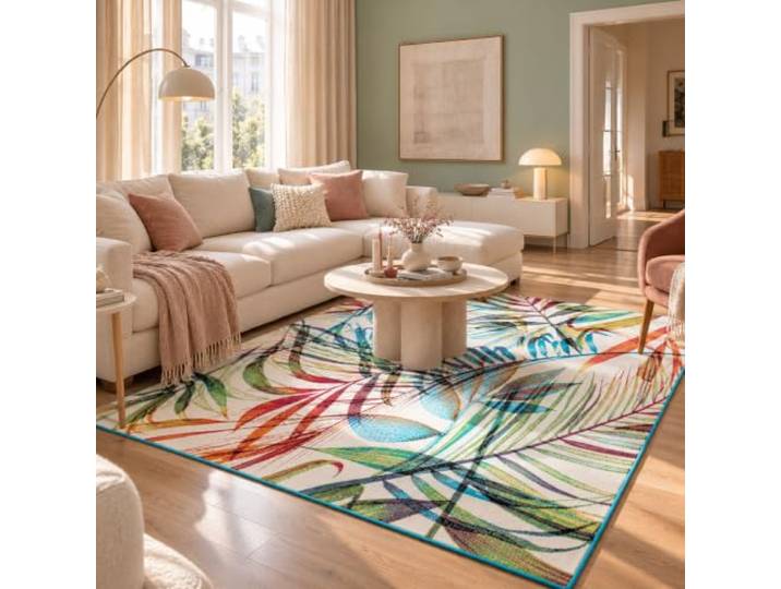 Pergamon Faro - Tapis de Designer - Motif Tropical Branche d'arbre Multicolore - 5 Tailles