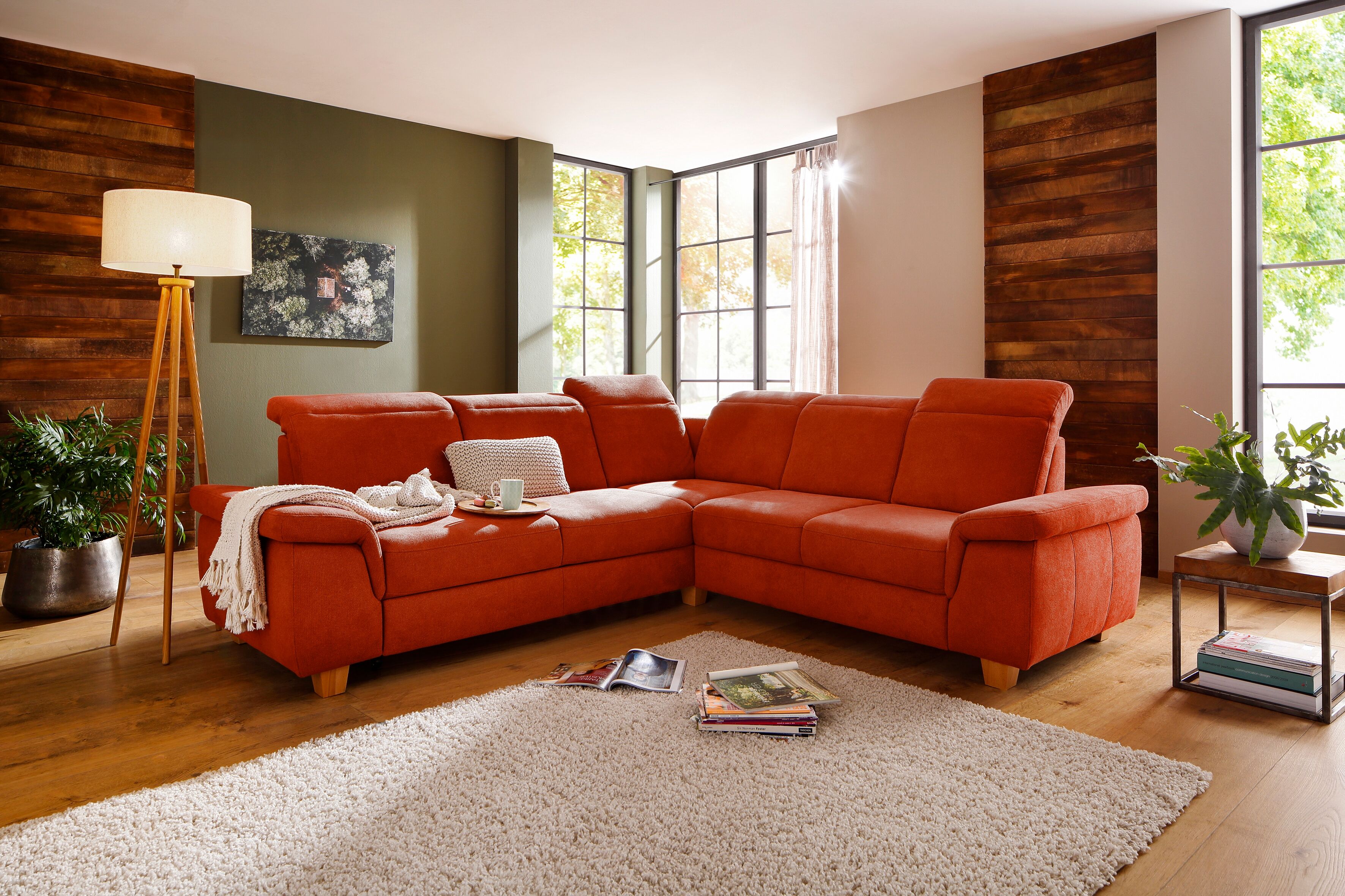 Ecksofa HOME AFFAIRE "Dalia L-Form", orange (terra), B:256cm T:236cm, Luxus-Microfaser Florence (100% Polyester);Luxus-Microfaser weich (90% Polyester, 10% Polyamid);Webstoff (100% Polyester), Sofas, Ecksofa, mit Federkernpolsterung, wahlweise mit Schlaff