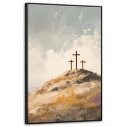 LEINWAND Bilder mit Rahmen - Hügel - Abstrakt - Christentum - Kreuz - 100x150
