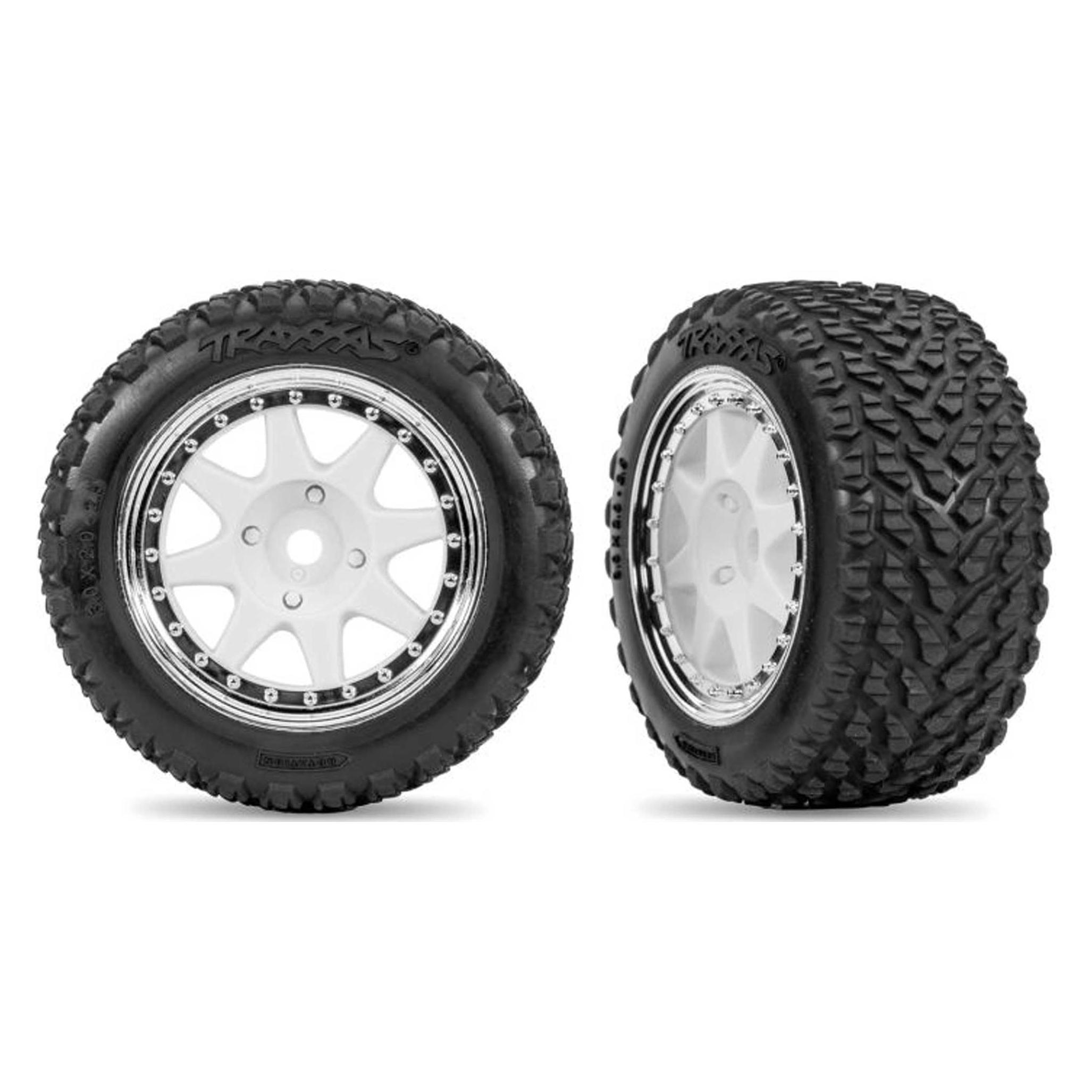 Traxxas Mini Rally Felgen hi weiss+chrome mit Rally Reifen (2) (TRX10873-WHTC)