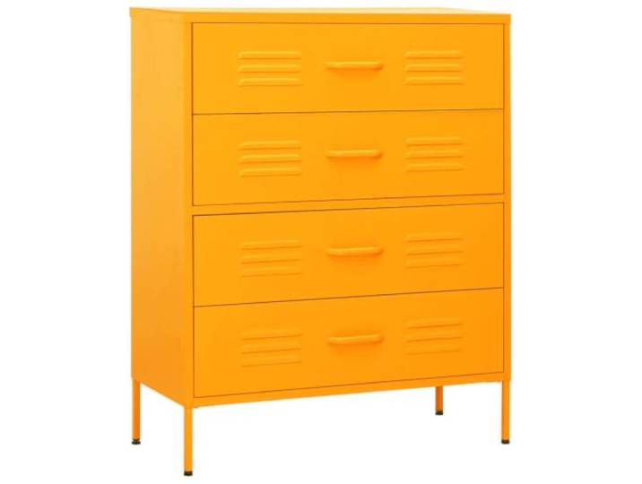 XHNIFBN Sideboard Senfgelb 80x35x101,5 cm Stahl Kommode Anrichte Robuste Senfgelbe Anrichte aus Metall für Wohnzimmer und Schlafzimmer mit verstellbaren Füßen und hoher Belastbarkeit.