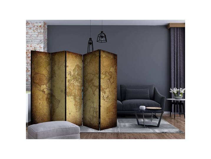 Paravent Old map II Fleece Braun 225 x 172 x 3cm