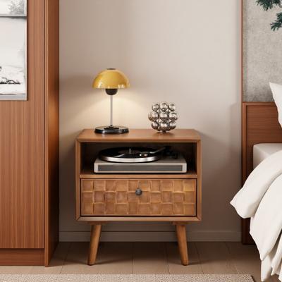 ZWYO HOSIMU 22 Inch Solid Wood MDF Nightstand with 1 Drawer, Open Shelf, Geometric Drawer Front, Mid Century Bedside Table for Bedroom