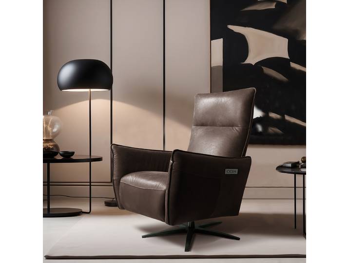 Relaxsessel Braun Echtleder Nelja Elektrisch verstellbar: 2 Motoren mit Kabel 77 x 107 x 88cm