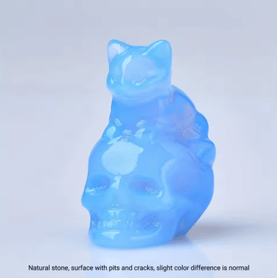 Inspire Picks CUPIDCRYSTAL Hand Carved Crystal Skull Cat Figurine blue Opal