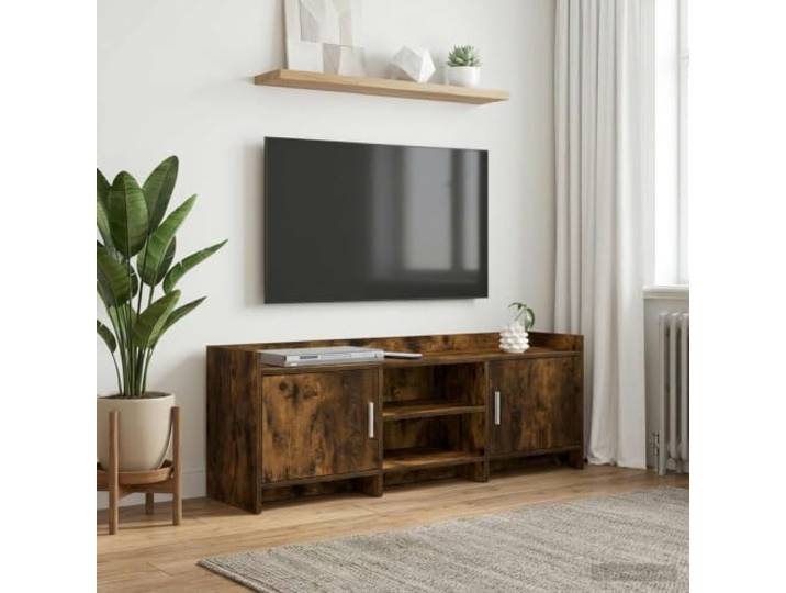 TV-Schrank 130 x 33 x 47 cm Geraeucherte Eiche Holzwerkstoff Lowboard Rechteckiges Design, stabile Metallgriffe, durchdachte Regalfächer, pflegeleichte Oberfläche, moderne Optik