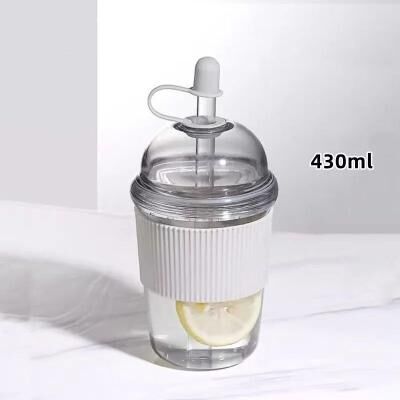 Uplifted Finds 430ML Ins Style Straw Cup With Lid Large Capacity Bubble Boba Tea Coffee Milk Juice Mug Office Water Bottle grey