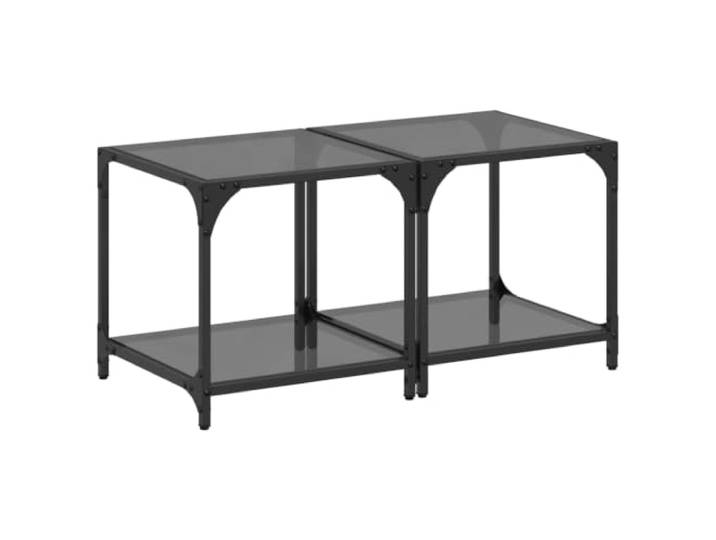 HKLGBVCR Couchtisch, Glas, Schwarz, 2-teilig, 40 x 40 x 40 cm, Edelstahl