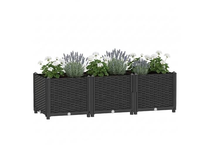 Hochbeet Rattan 120 x 40 x 38 cm schwarz