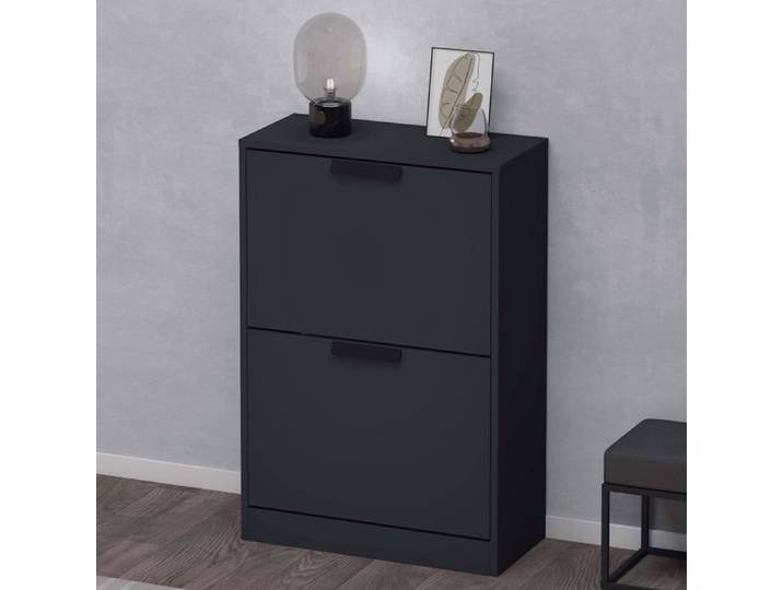 Sogood Meuble à Chaussures Gris Noir Mat 60x28x89 cm Rangement Armoire à Chaussures 2 Compartiments Range-Chaussures 01