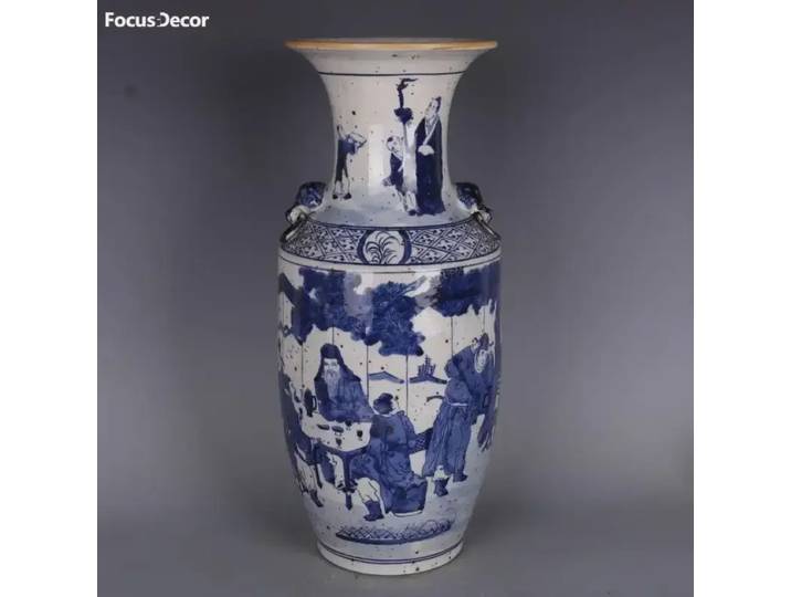 Qing Guangxu – Vase à motif de figurine bleue et blanche, bouteille en porcelaine Antique, ornements d'hôtel chinois pour la maison, Collection d'anciens