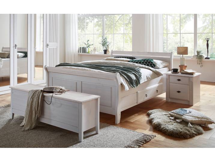 Massives Doppelbett EVI in Kiefer mit 2 Schubkästen – 3%-Vorkasse-Rabatt