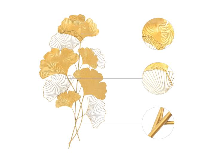 Décoration murale dorée de grande taille 109x55cm, sculpture murale en métal en forme de feuilles de Ginkgo, décoration suspendue en fer de luxe 3D pour salon