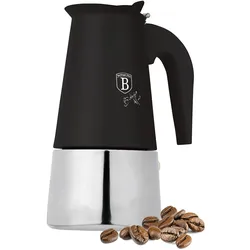 Espresso Kocher für 6 Tassen, mattes Schwarz: Mokkakanne aus Edelstahl, schneller Espressokocher für perfekten Kaffeegenuss, pflegeleicht